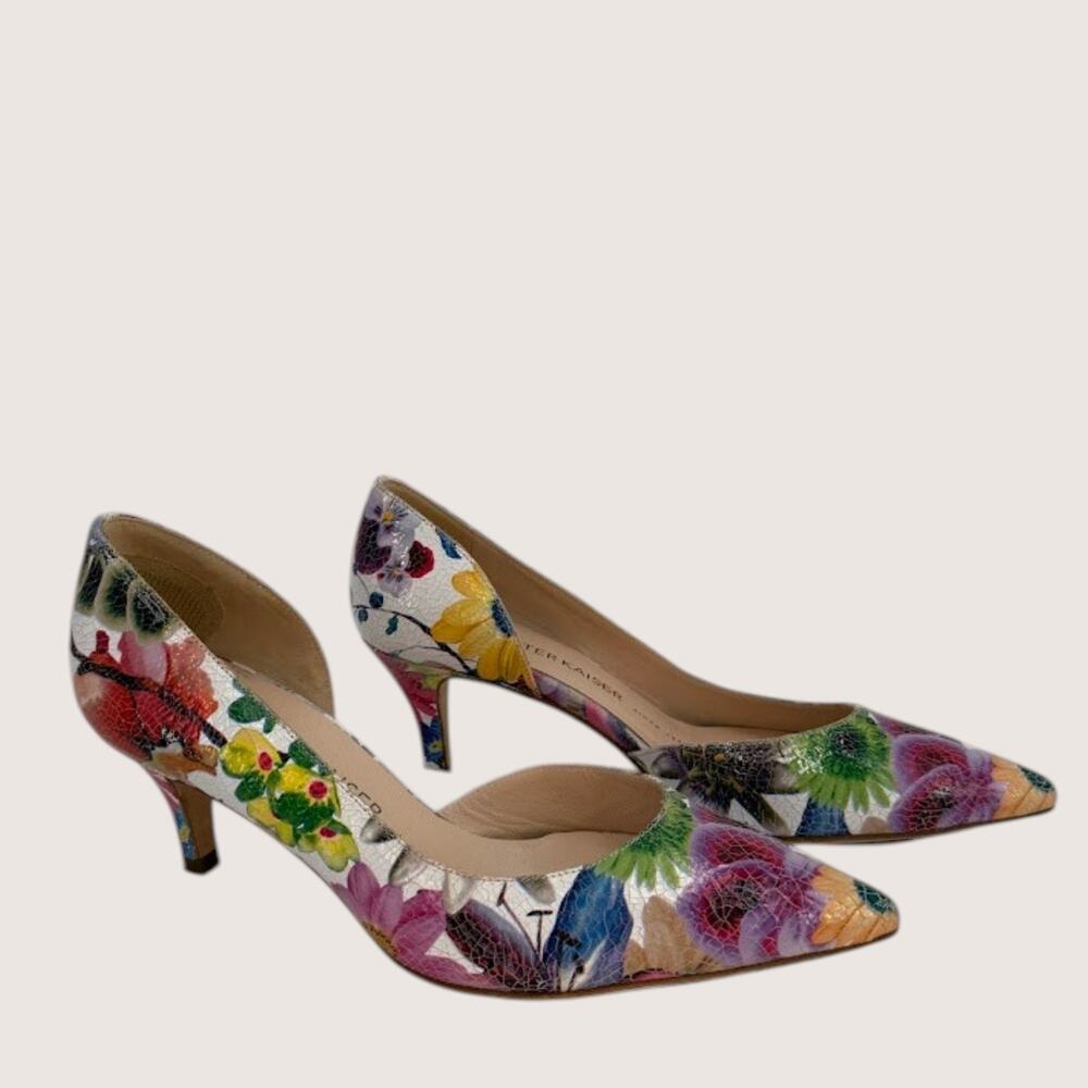 Peter Kaiser Floral D'Orsay Kitten Heel Pumps Women's Size 4 UK Multicolor Point
